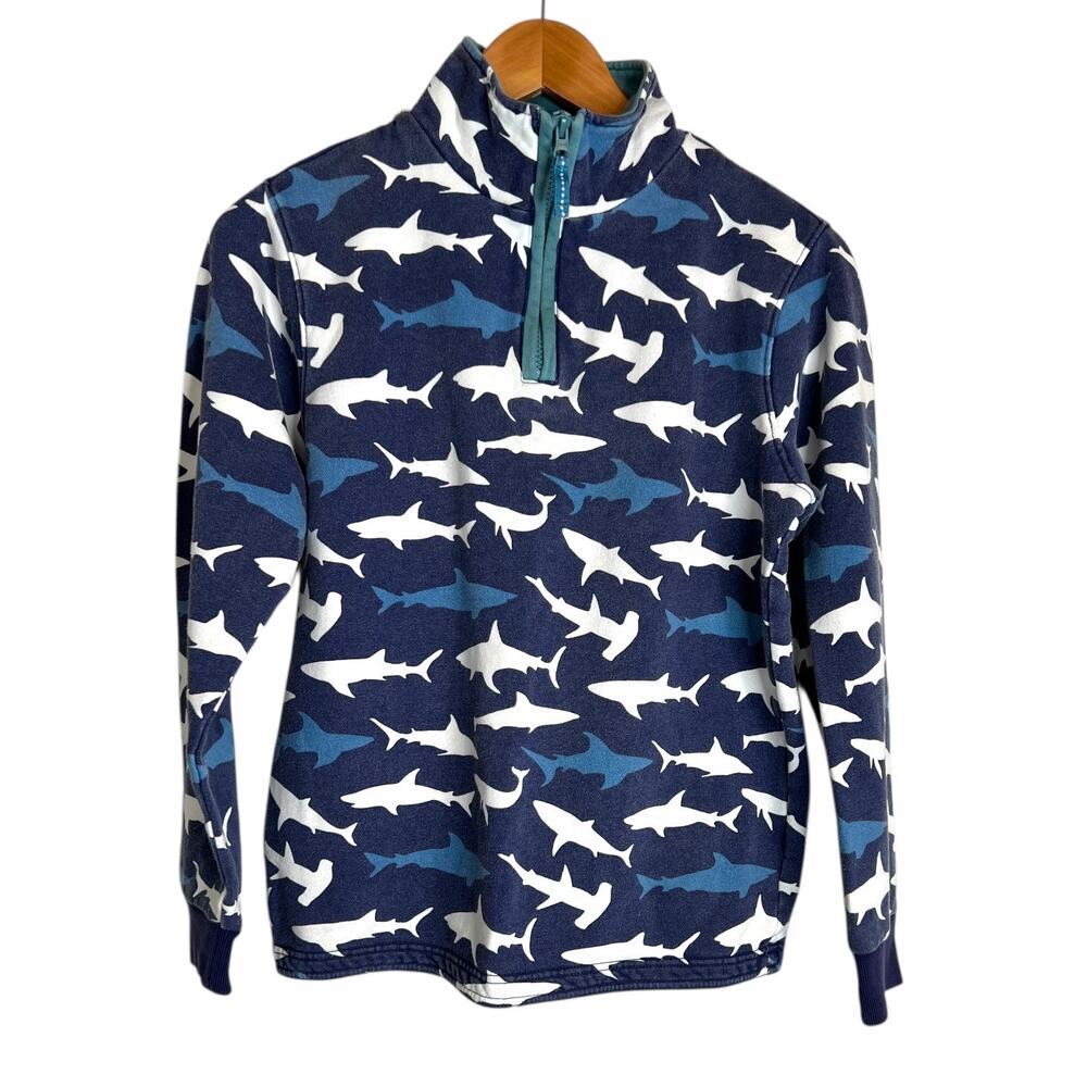 MINI BODEN 1/4 Zip Pullover 100% Cotton in Blue Shark Graphics Big Boy 11-12